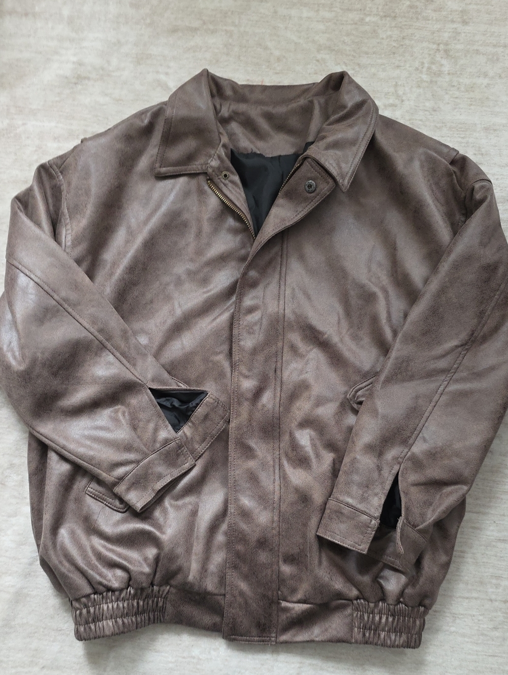 Unisex Brown Faux-Leather Bomber Jacket